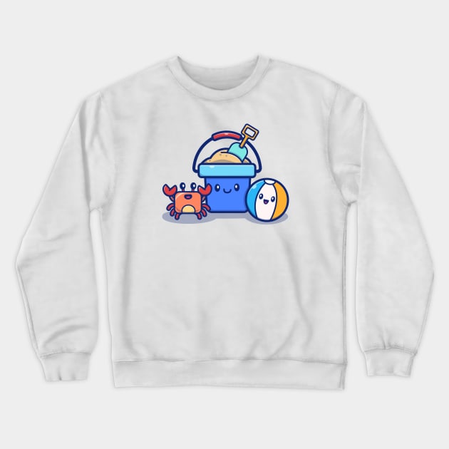 Cute Summer Bucket Sand With Crab And Ball Crewneck Sweatshirt by Catalyst Labs